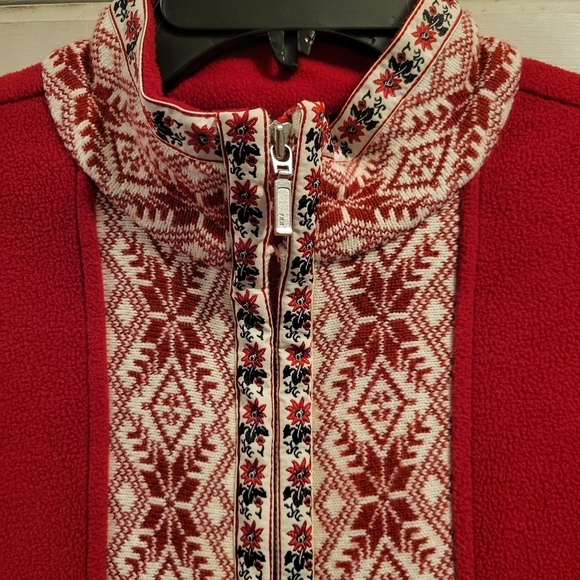 L.L. Bean Red Nordic Fair Isle Full Zip Fleece Jacket - Picture 2 of 11